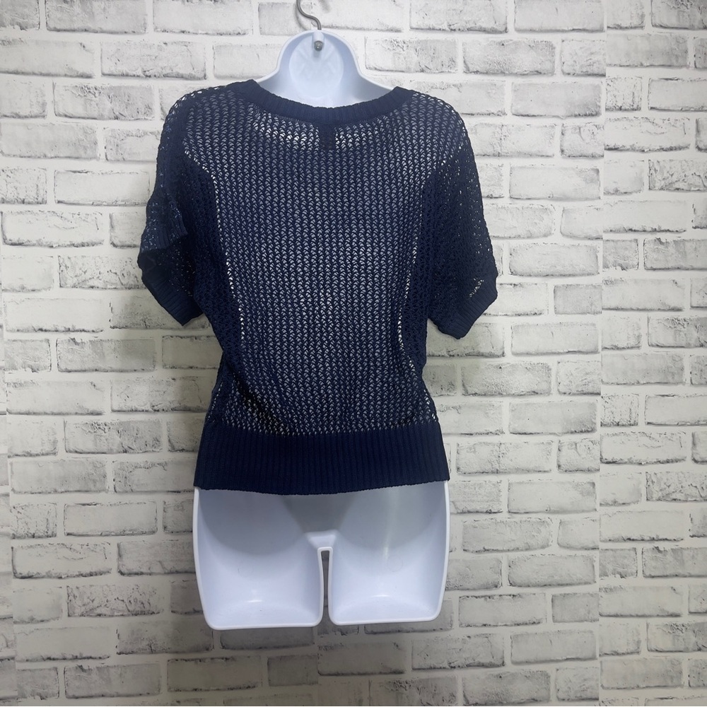 Copper Key Two Tone Blue Loose Knit Short Sleeve Sweater XL (Cami Not Included) - Picture 3 of 9